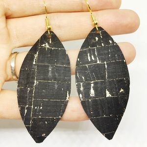 Black and gold leaf earrings